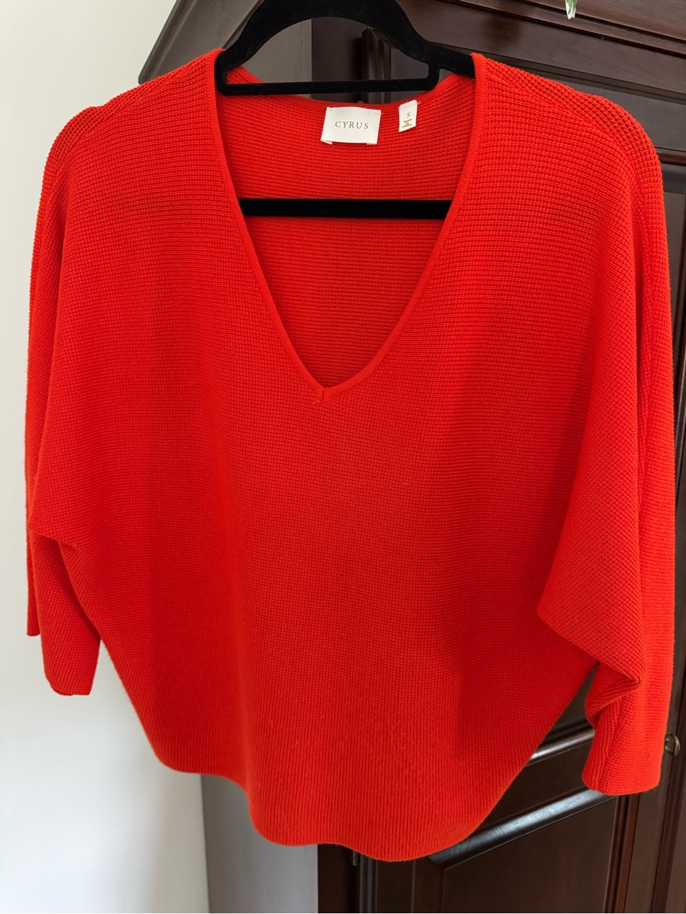 Cyrus V-Neck Sweater in Vibrant Red Raglan 3/4 Sleeves-SMALL